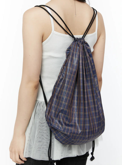 vintage-plaid-drawstring-backpack-iy511 / Dark blue