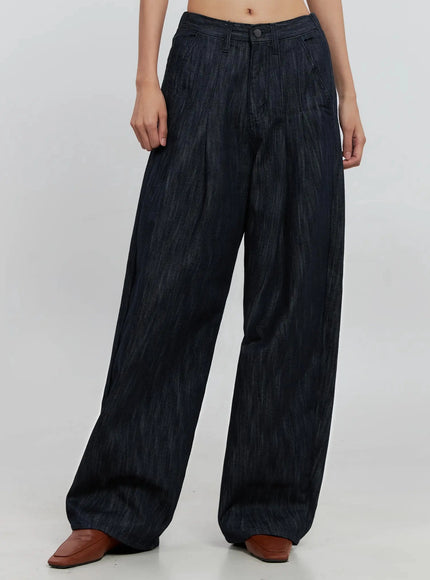 uven-pintuck-wide-leg-jeans-is516 / Dark blue