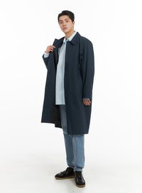 mens-solid-cotton-trench-coat-ia401 / Dark blue