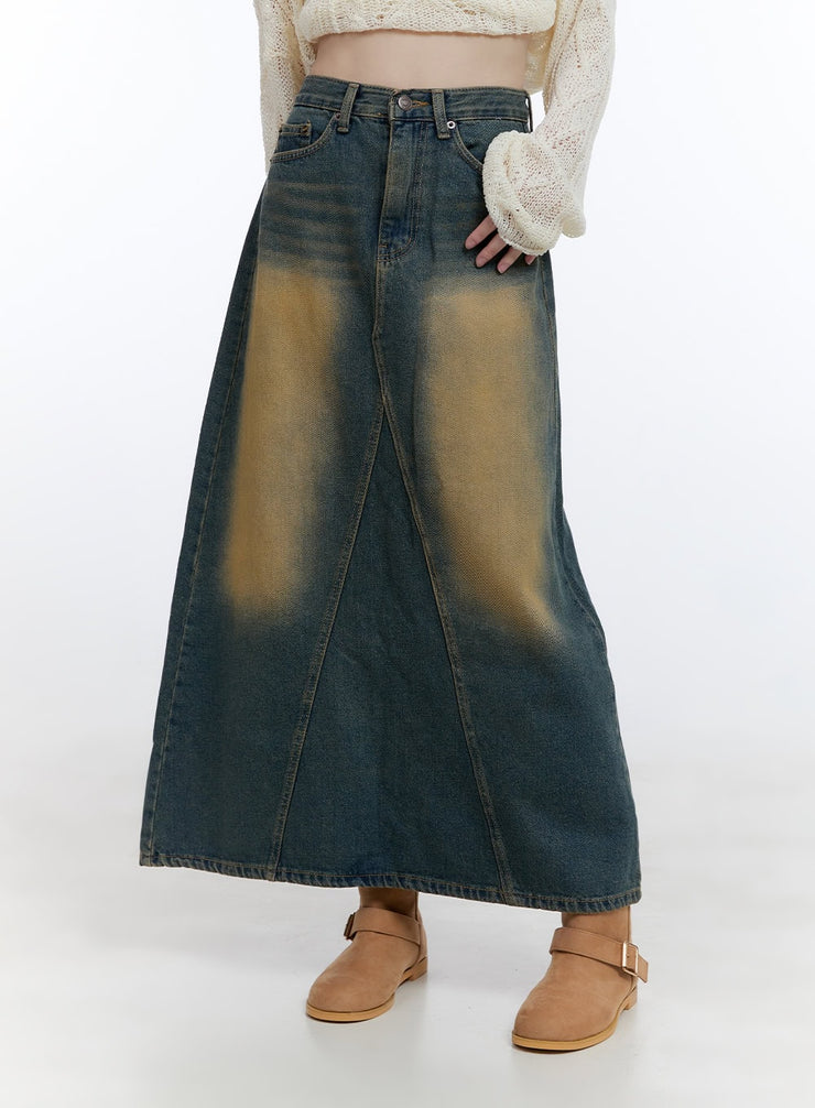 washed-denim-midi-skirt-cg413 / Dark blue