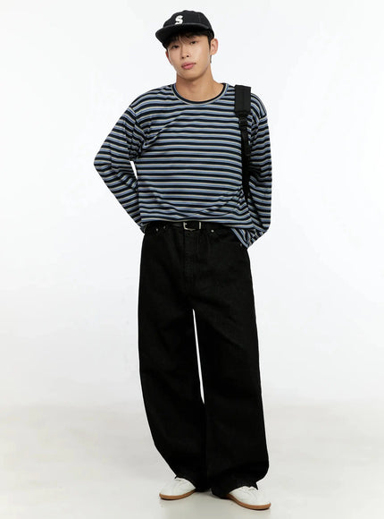 mens-striped-long-sleeve-shirt-in525 / Dark blue