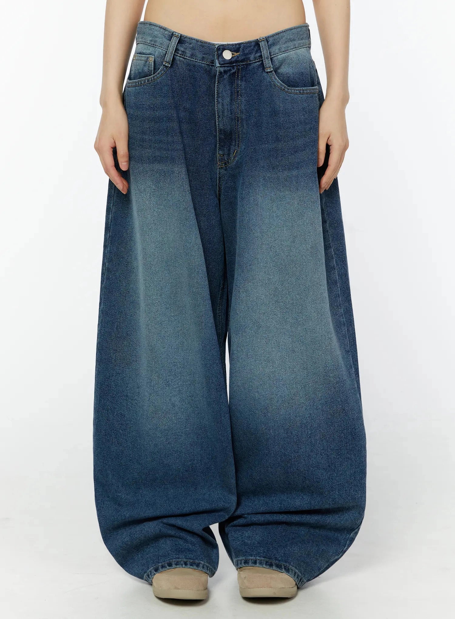minseo-wide-leg-washed-jeans-iu518 / Dark blue