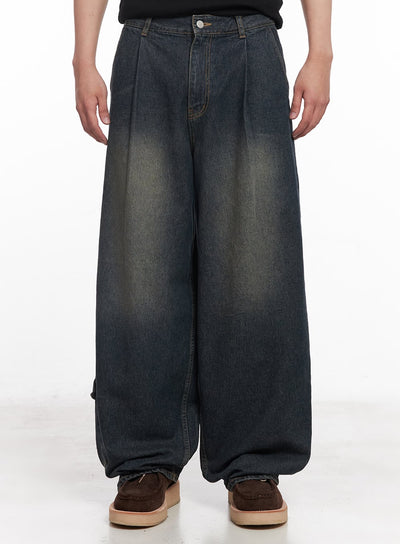mens-baggy-pintuck-jeans-iy522 / Dark blue