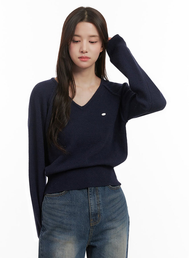 comfort-v-neck-crop-sweater-ij510 / Dark blue