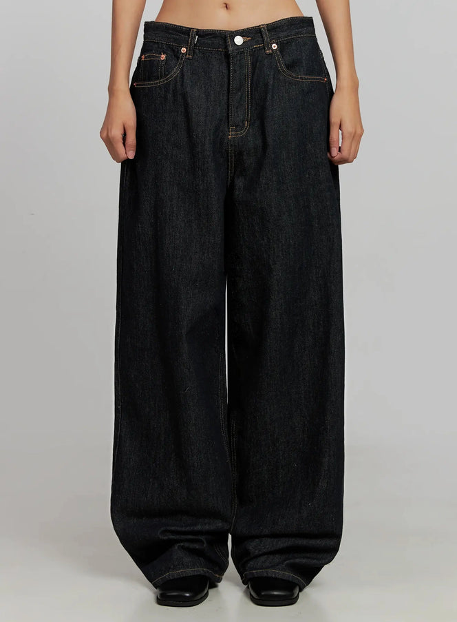 malia-fleece-lined-dark-wash-wide-jeans-ij502 / Dark blue