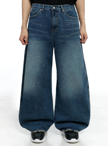 mens-frayed-hem-baggy-jeans-ig520 / Dark blue