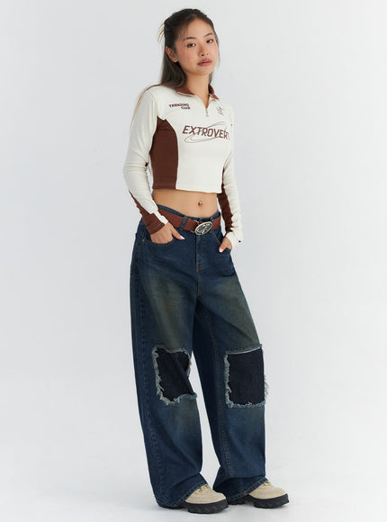 patchwork-wide-leg-jeans-co313 / Dark blue