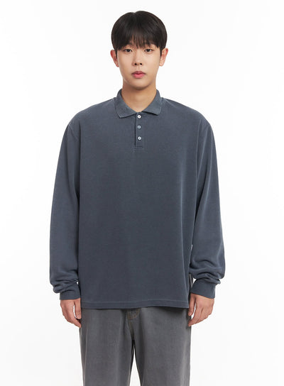 mens-washed-cotton-collared-t-shirt-im527 / Dark blue