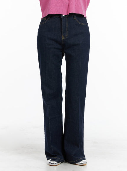 solid-semi-flared-jeans-om419 / Dark blue