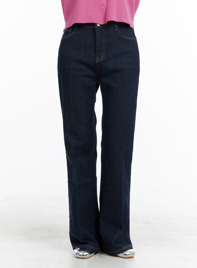 solid-semi-flared-jeans-om419 / Dark blue