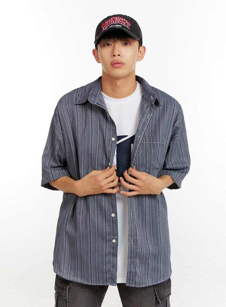 mens-bold-stripe-cotton-shirt-iu427 / Dark blue