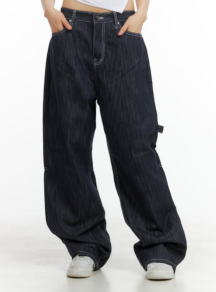 low-rise-strap-baggy-jeans-cy414 / Dark blue