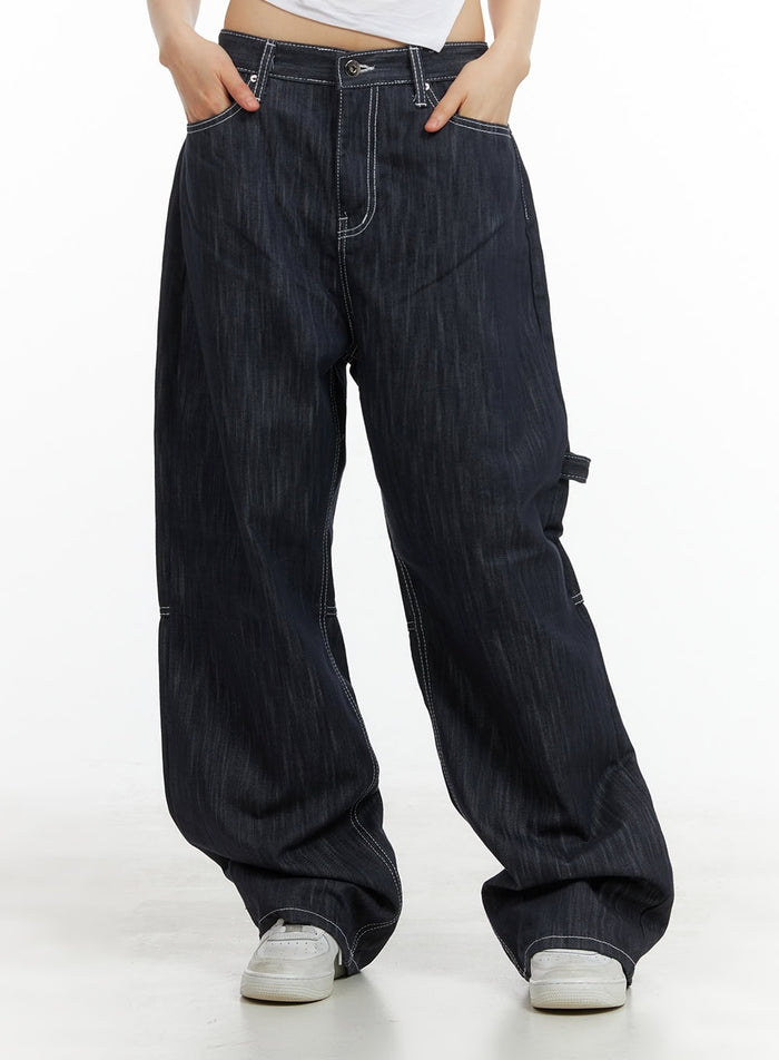 low-rise-strap-baggy-jeans-cy414 / Dark blue