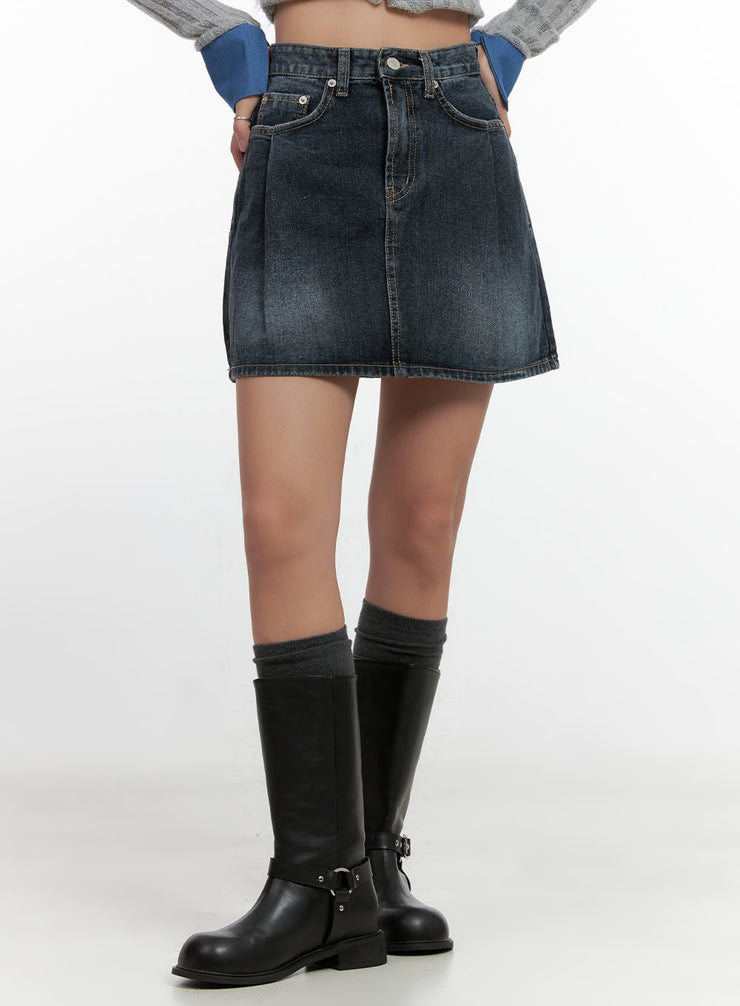 washed-denim-mini-skirt-cn412 / Dark blue