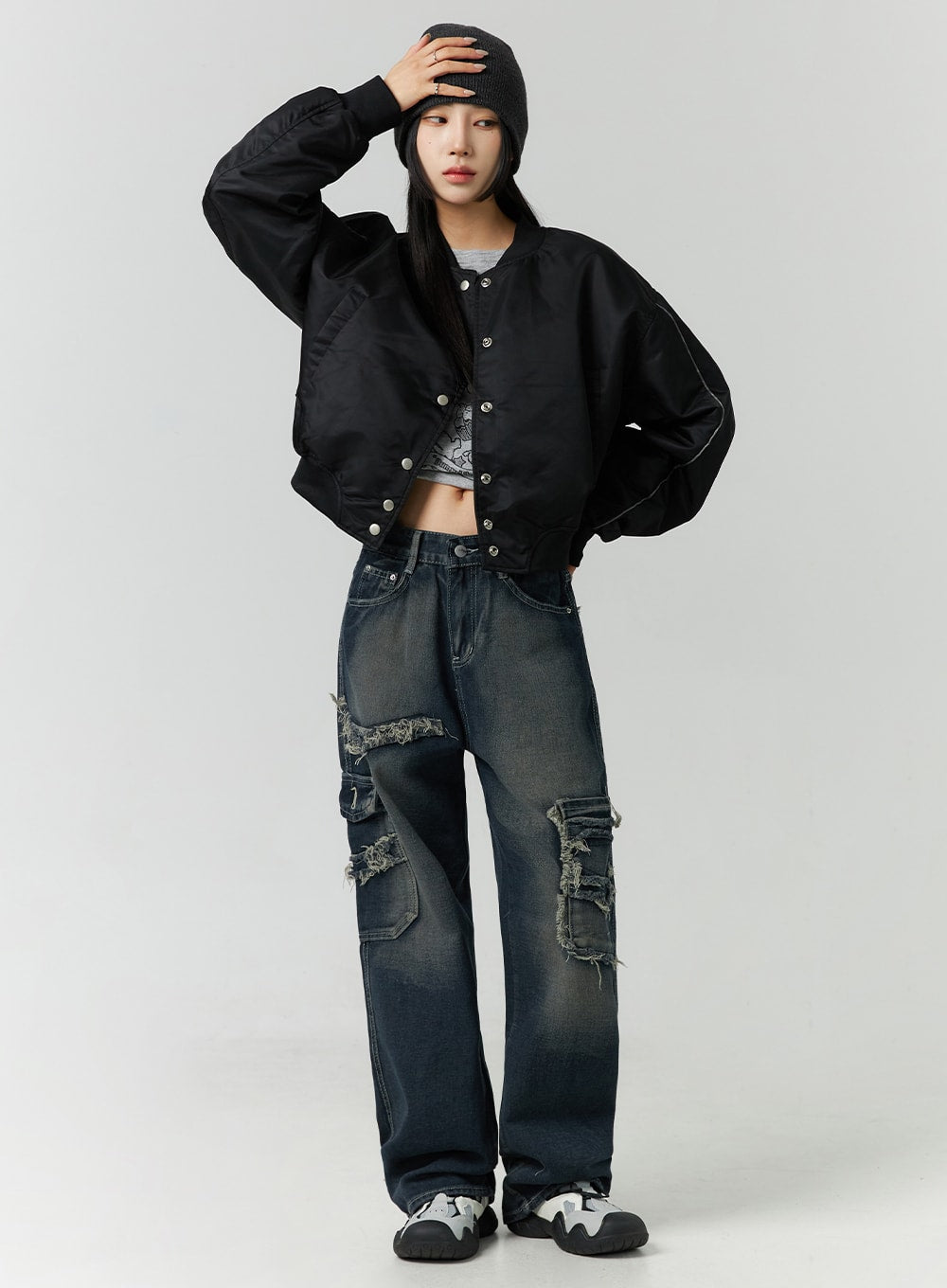 Destroyed Pocket Straight Leg Jeans CD301 - Acubi style | LEWKIN