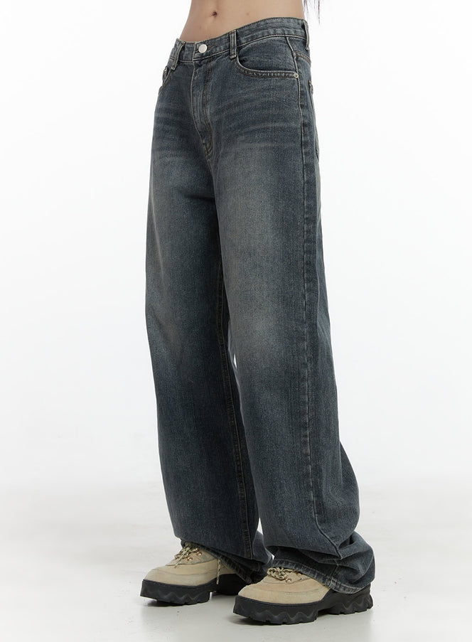 mercey-washed-out-wide-leg-jeans-oo401 / Dark blue