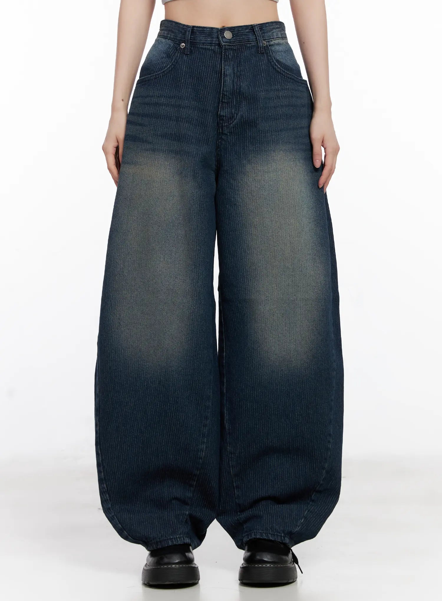 marlee-corduroy-washed-wide-leg-jeans-cg526 / Dark blue
