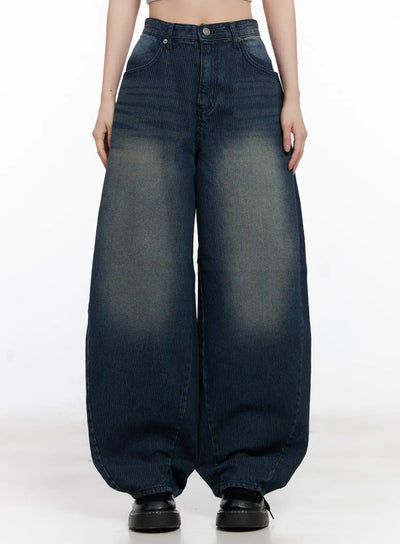 marlee-corduroy-washed-wide-leg-jeans-cg526 / Dark blue