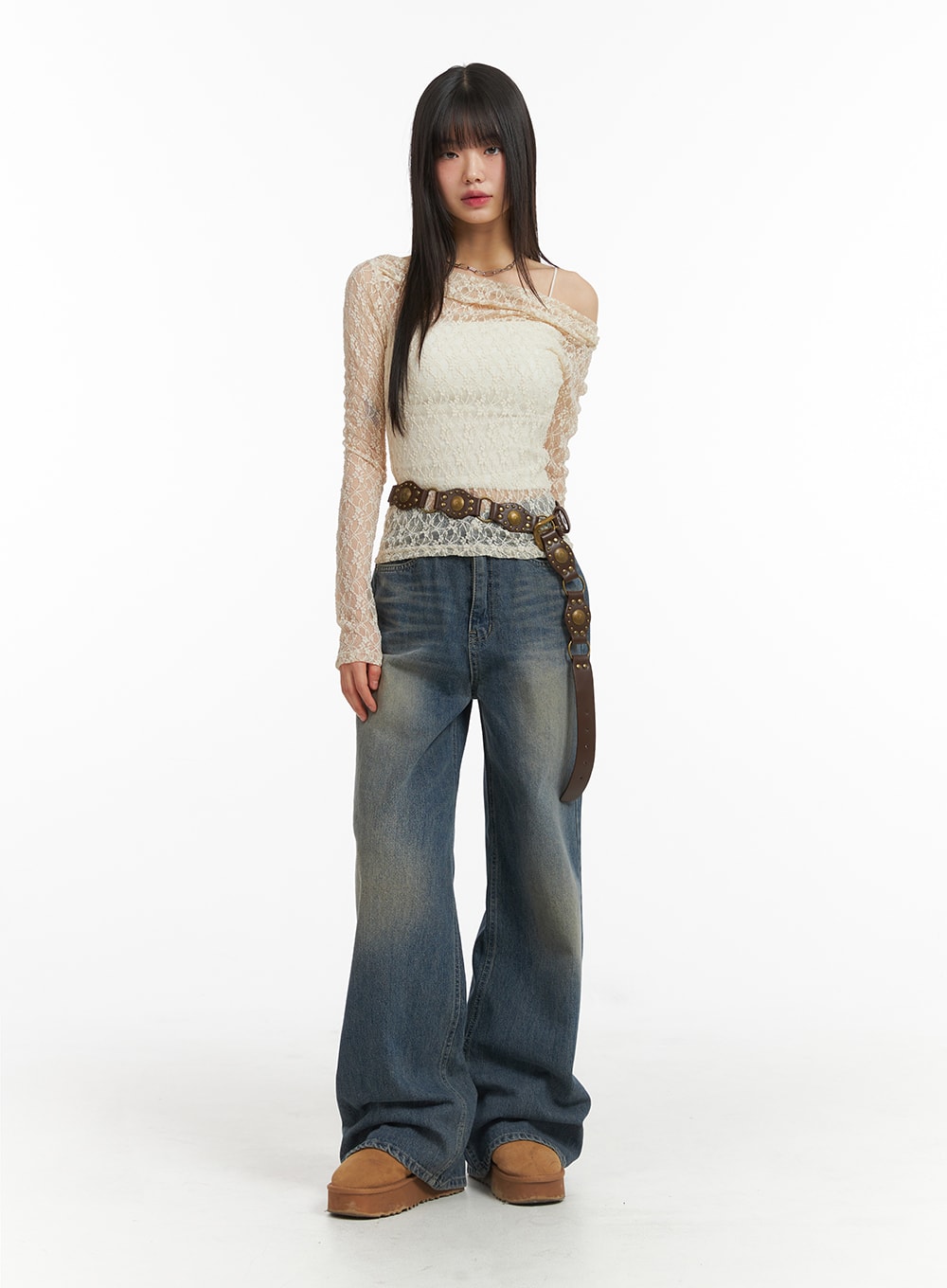 Wide Leg Denim Trousers CJ415 in Dark blue, size L