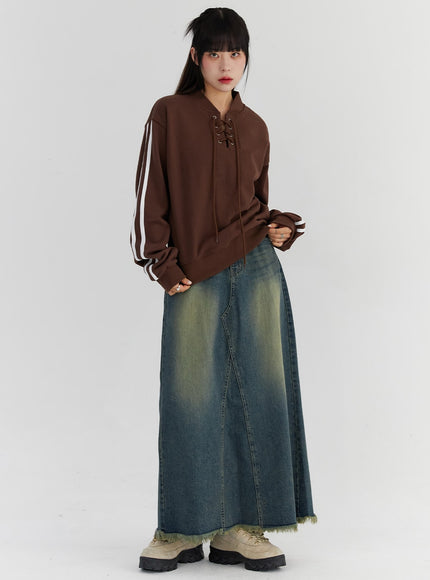 maxi-wide-denim-skirt-cs327 / Dark blue