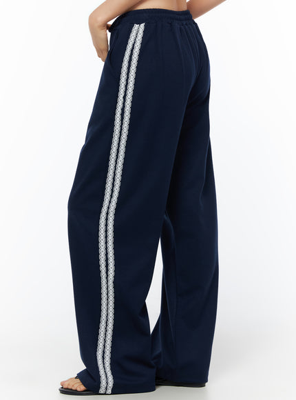 lace-stripe-track-pants-iu516 / Dark blue