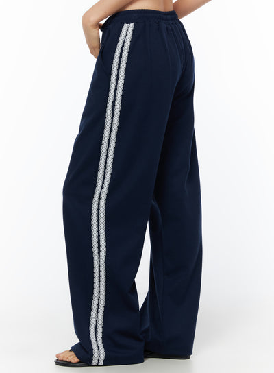 lace-stripe-track-pants-iu516 / Dark blue