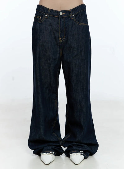 nari-no-fade-wide-leg-denim-jeans-cg512 / Dark blue