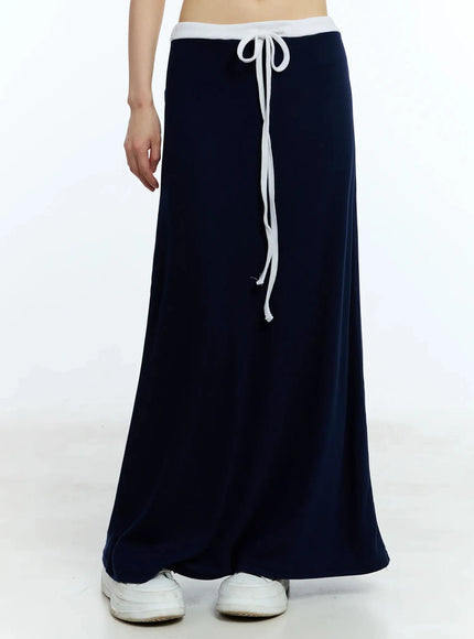 two-tone-comfy-maxi-skirt-iu523 / Dark blue