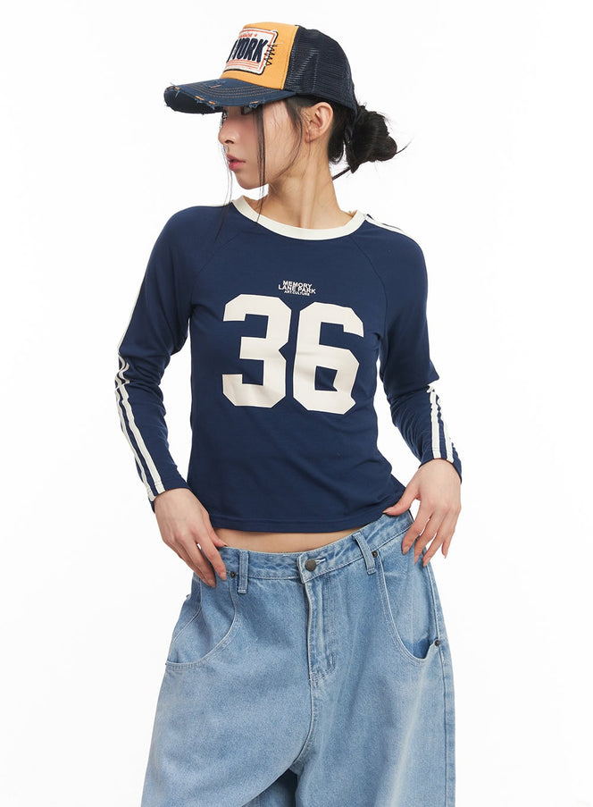 casual-long-sleeve-track-crop-top-cm503 / Dark blue