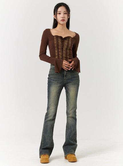 denim-mid-waist-flared-jeans-cd322 / Dark blue