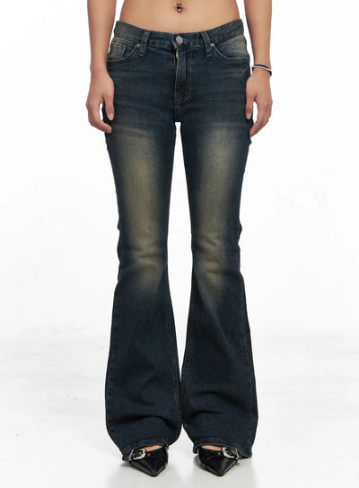 elodie-vintage-washed-slim-flared-jeans-co510 / Dark blue