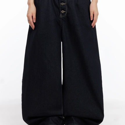 jazlyn-non-fade-button-wide-leg-jeans-in503 / Dark blue