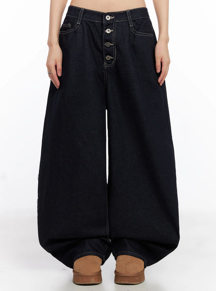 jazlyn-non-fade-button-wide-leg-jeans-in503 / Dark blue