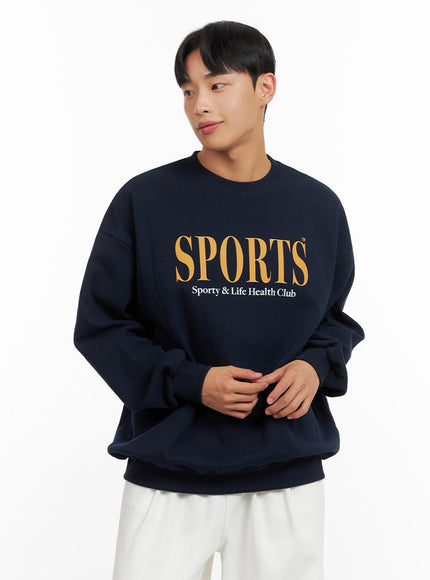 mens-graphic-lettering-crewneck-sweatshirt-dark-blue-iu414 / Dark blue
