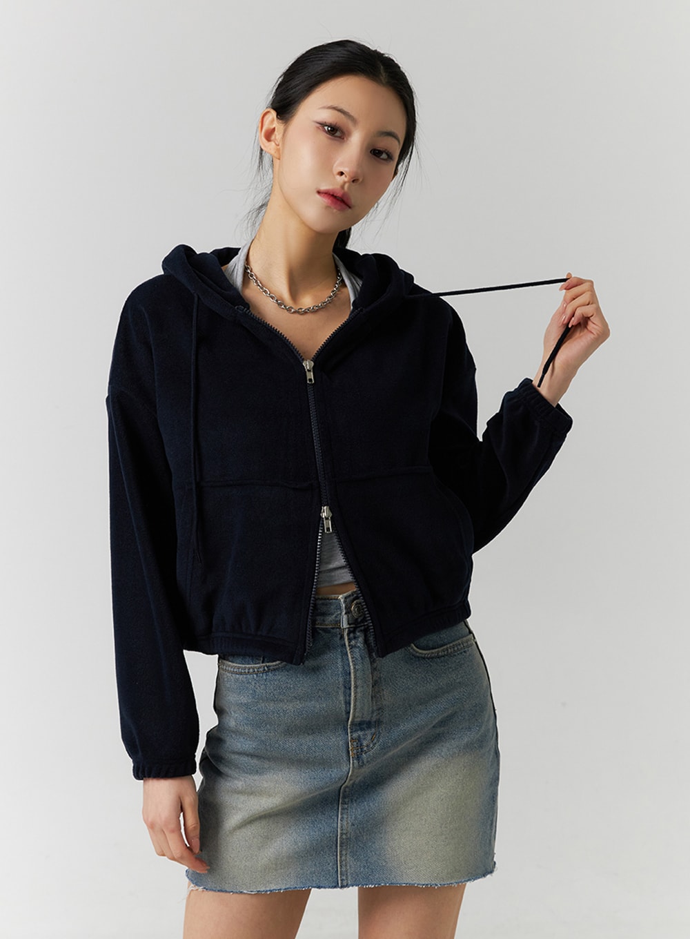 Drawstring zip up online cropped hoodie