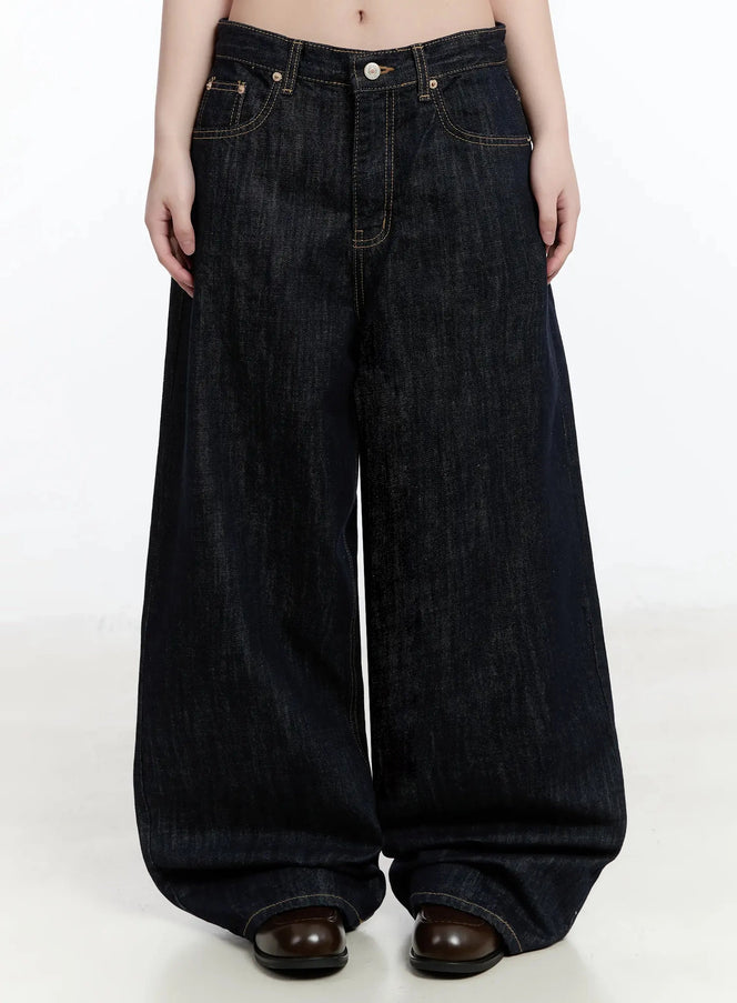 dallas-dark-washed-wide-leg-jeans-im519 / Dark blue