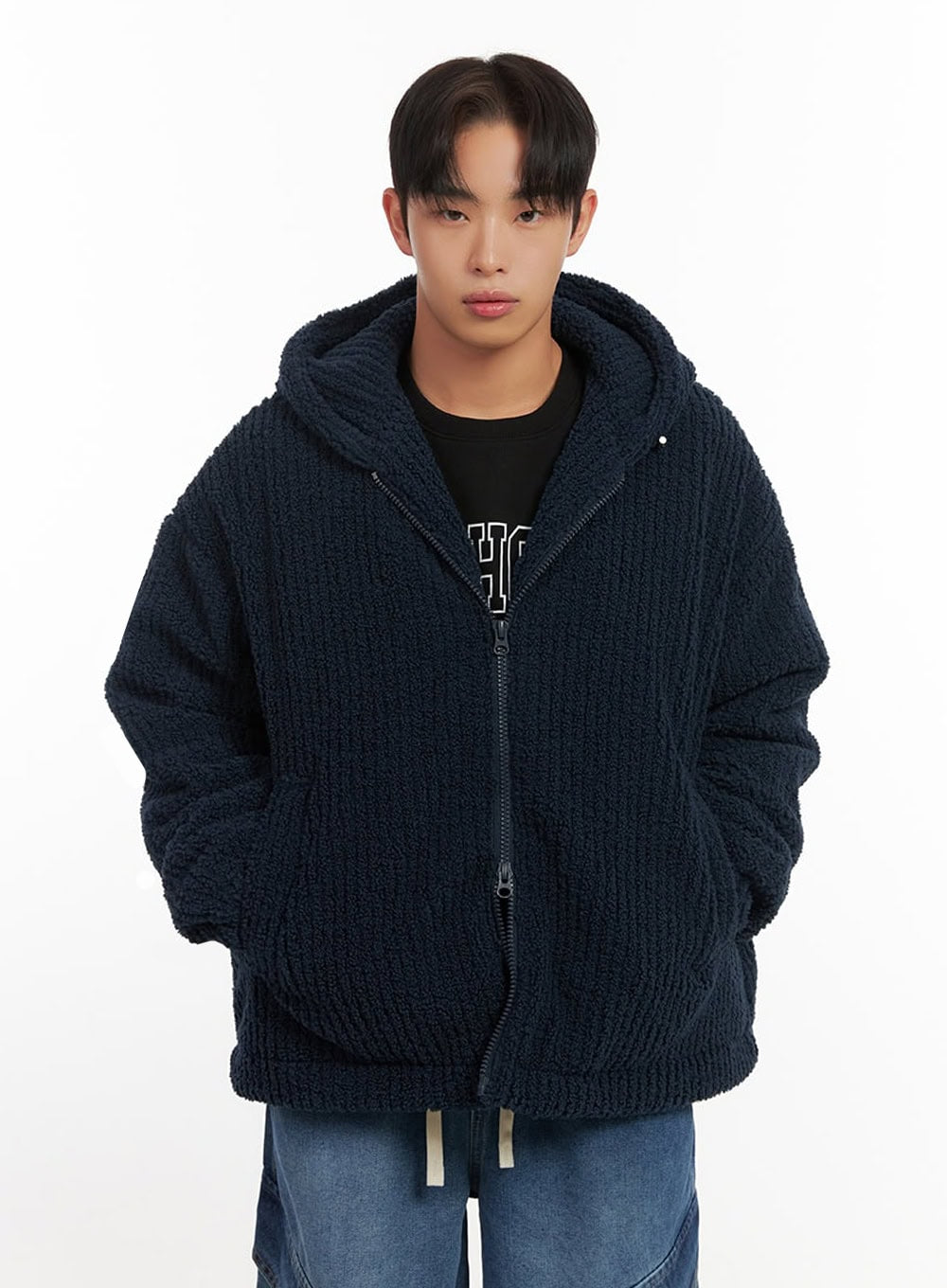 mens-oversized-double-zip-hoodie-id406 / Dark blue