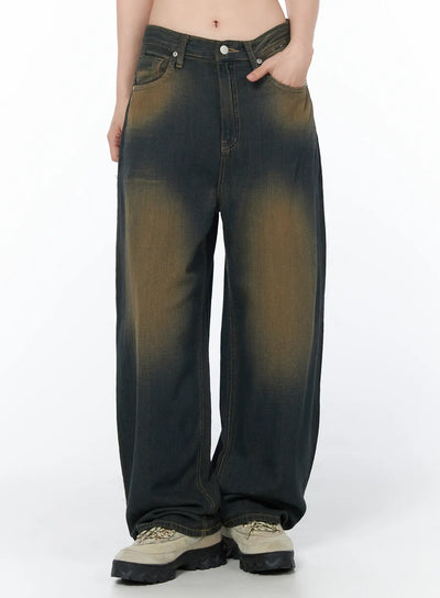 doah-vintage-washed-wide-leg-jeans-cy505 / Dark blue