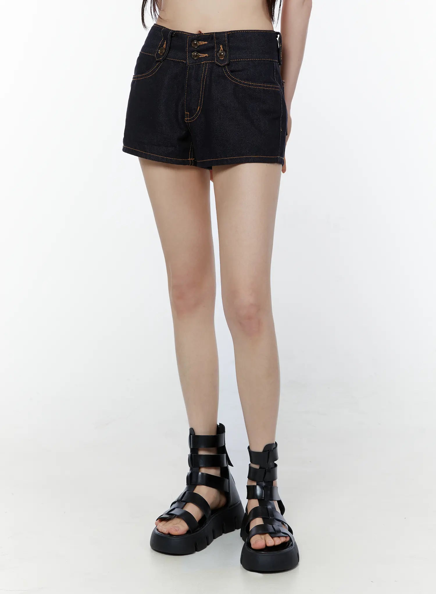 vintage-high-waist-denim-shorts-cu508 / Dark blue