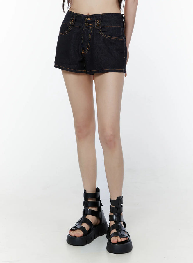 vintage-high-waist-denim-shorts-cu508 / Dark blue