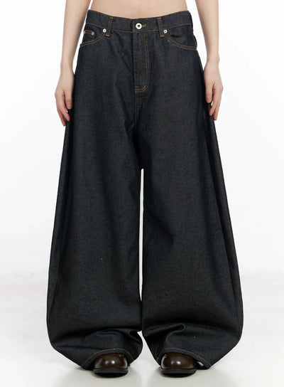 emiko-wide-leg-buckle-jeans-im523 / Dark blue