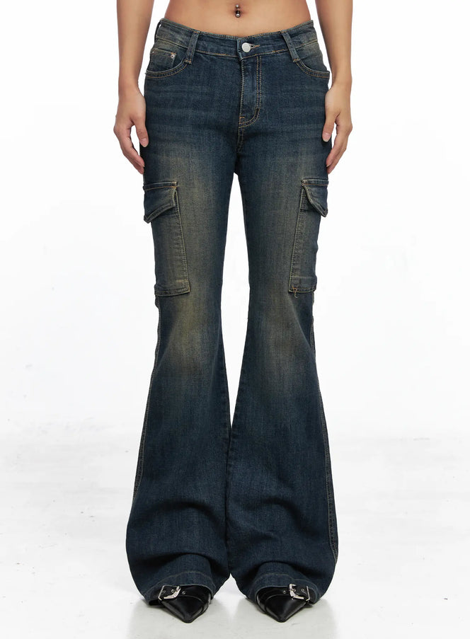 owen-low-rise-vintage-wash-flared-jeans-co510 / Dark blue
