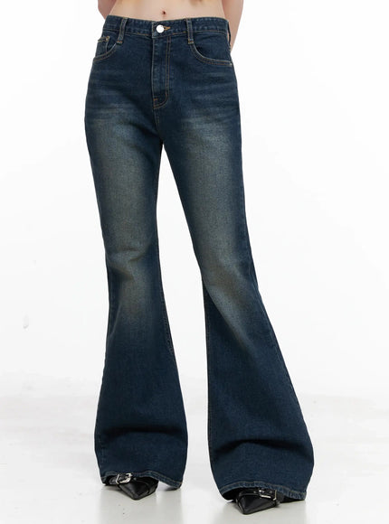 seoyeon-high-waist-distressed-flare-jeans-il531 / Dark blue