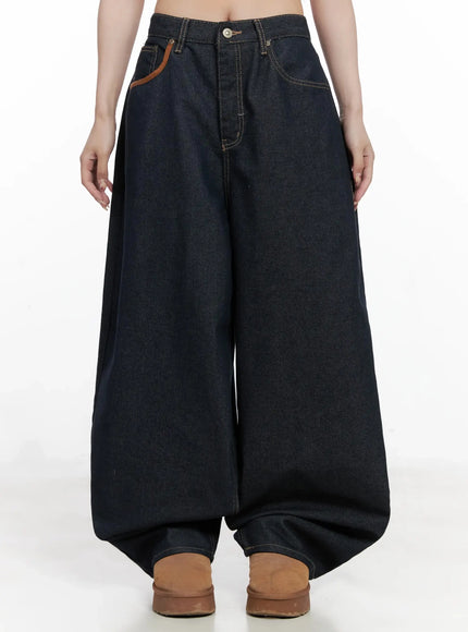 briana-suede-pocket-detail-wide-jeans-in514 / Dark blue