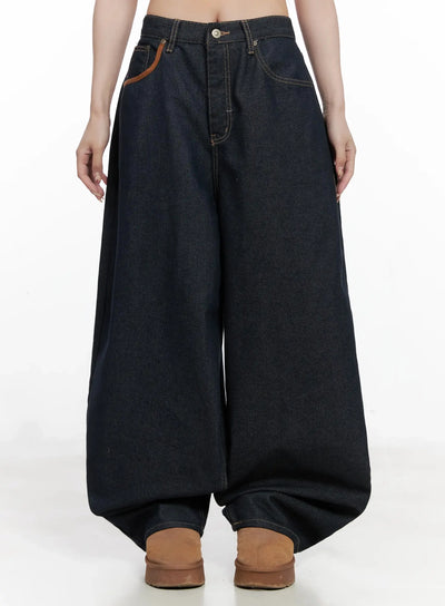 briana-suede-pocket-detail-wide-jeans-in514 / Dark blue