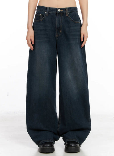 kamryn-wide-leg-fleece-lined-jeans-cn520 / Dark blue