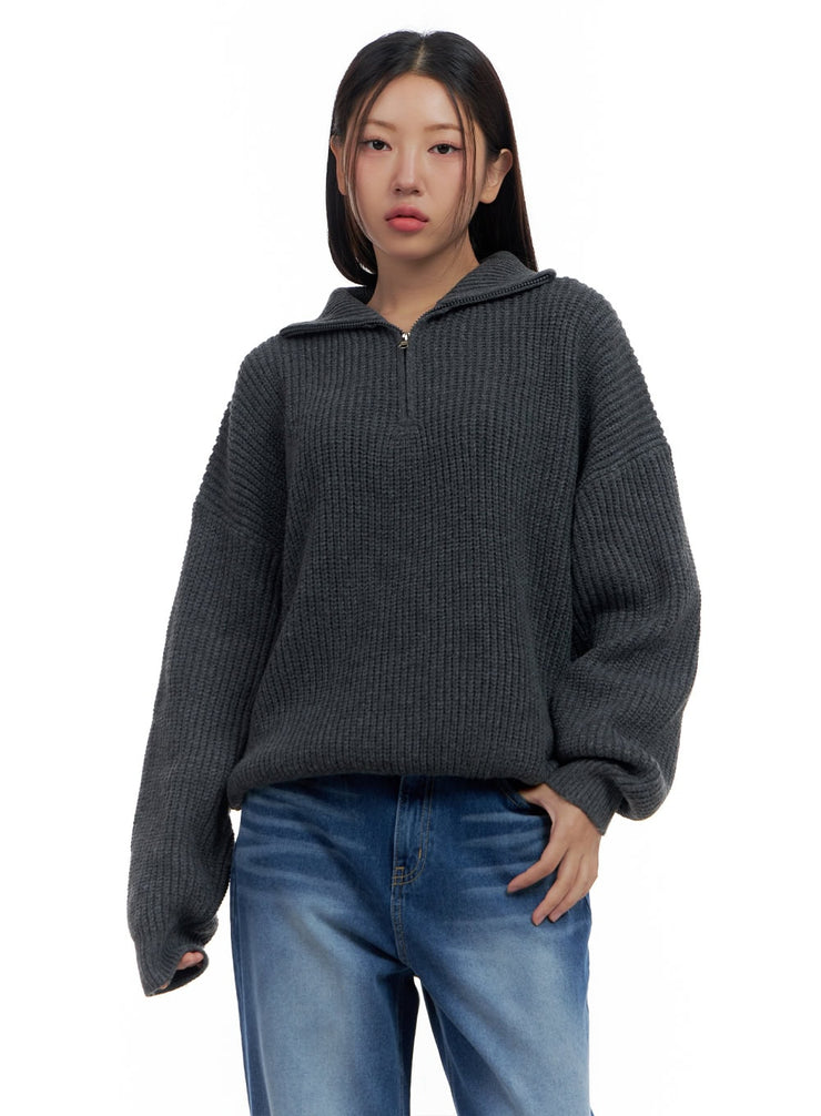 knitted-half-zip-turtle-neck-sweater-cs424 / Dark gray