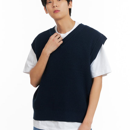 mens-cozy-v-neck-wool-blend-sweater-vest-ia401 / Dark blue