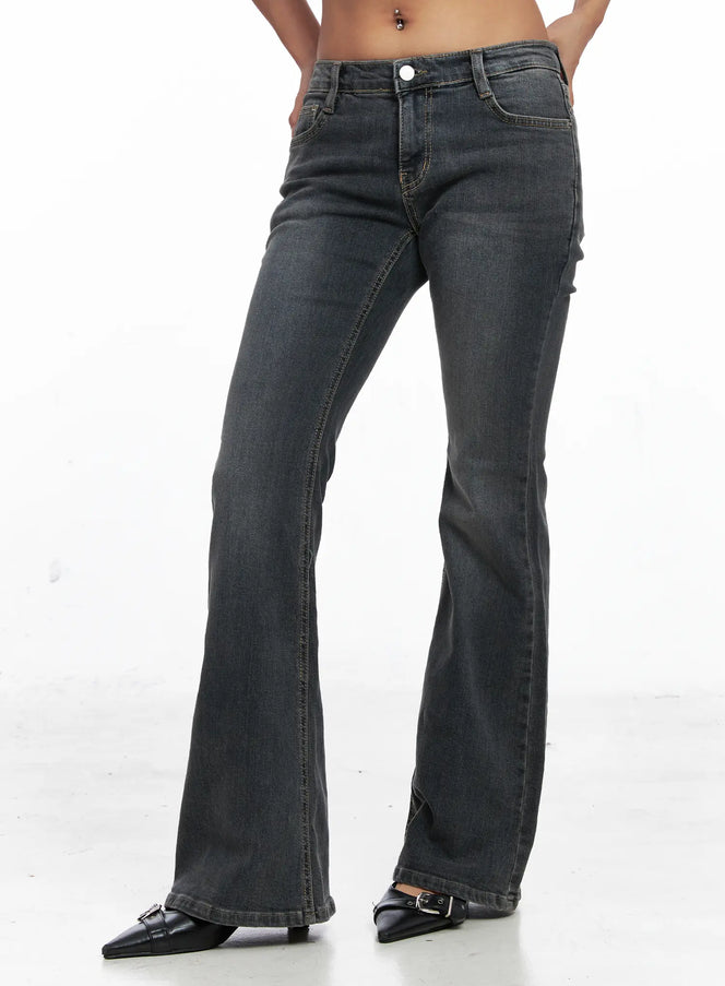 elani-hip-pad-low-rise-flared-jeans-co513 / Dark blue
