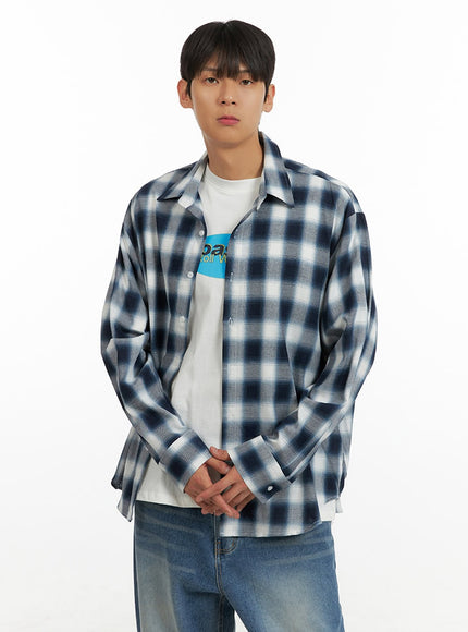 mens-solid-plaid-shirt-iu419 / Dark blue